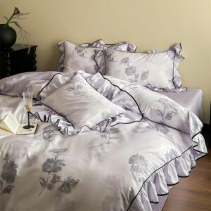 Light purple luxury bedding set with expanded ruffles