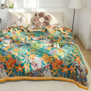 Cotton jacquard Tropical Paradise Throw Blanket full view