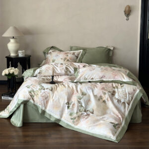 Green Rose Garden Bedding Set – Long-Staple Cotton